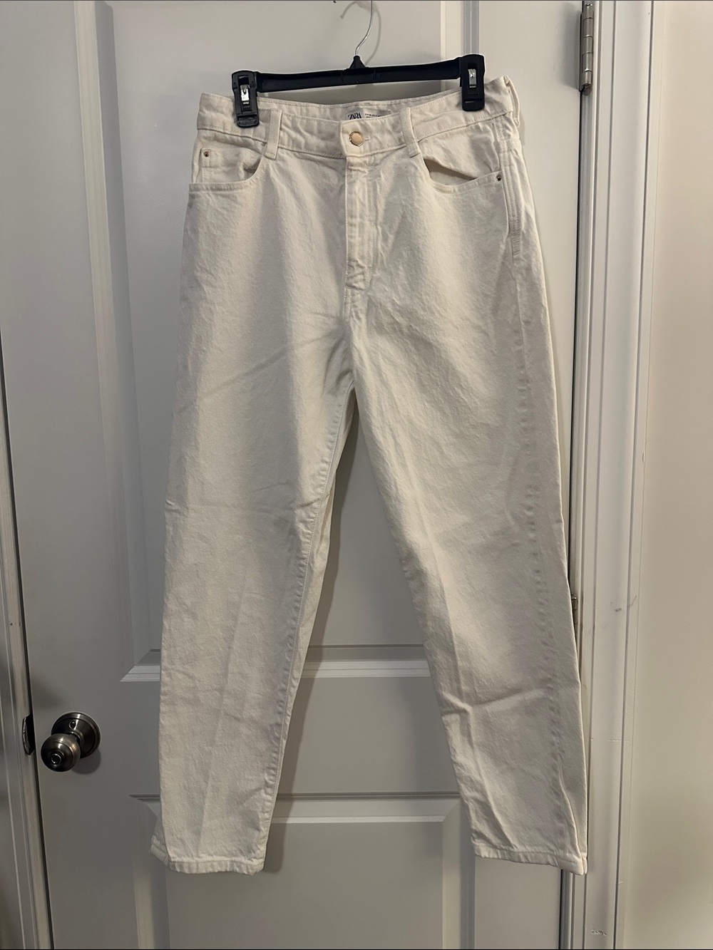 Zara Cream High-Rise Straight Jeans